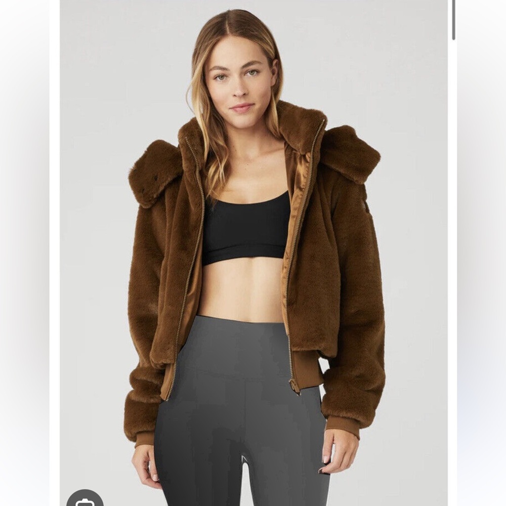 All foxy faux fur brown jacket with removable hood size medium